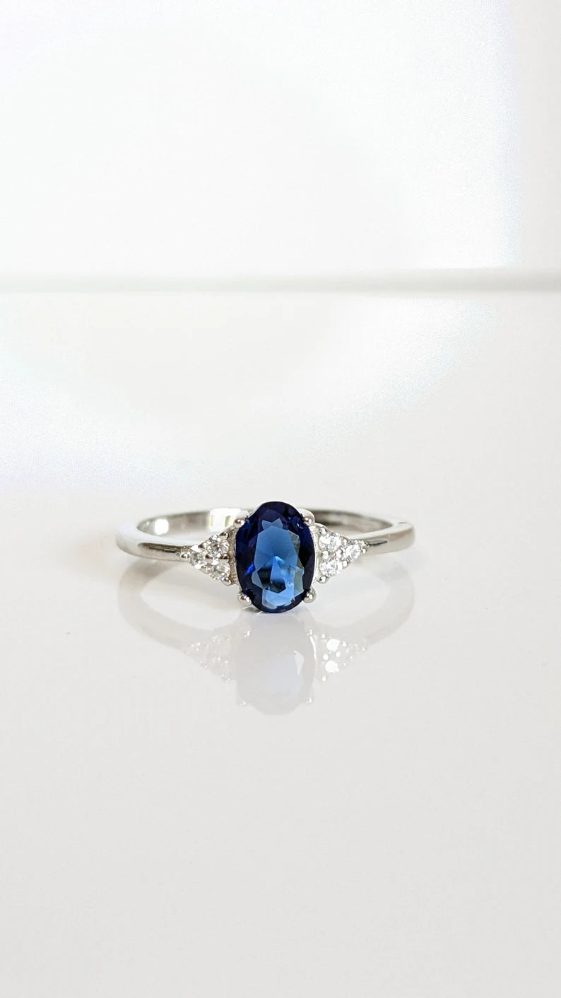 Sterling Silver Precious Oval Cut Sapphire Ring - view 5