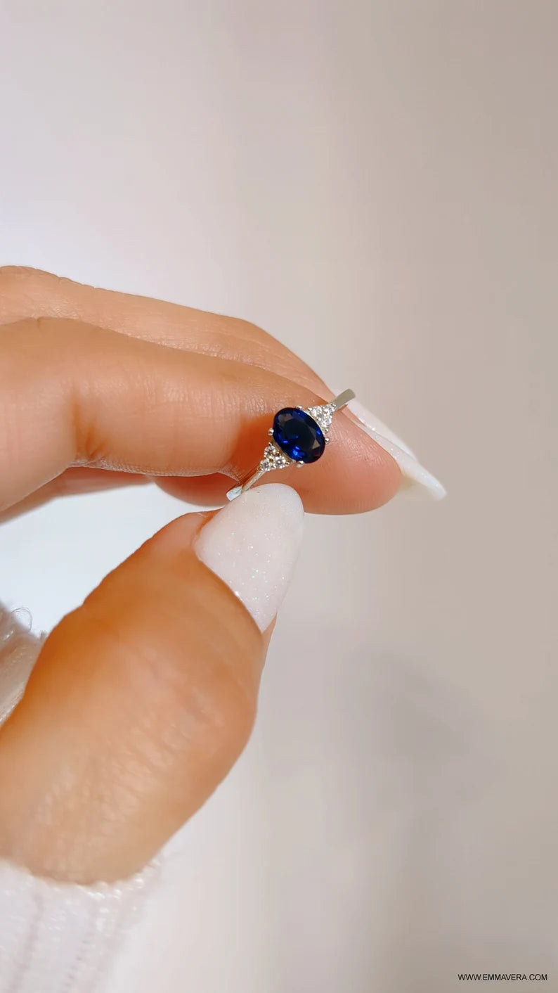 Sterling Silver Precious Oval Cut Sapphire Ring - view 7