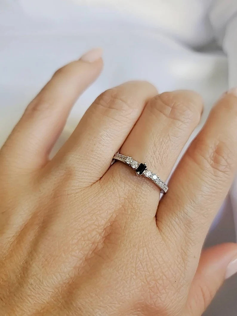 Sterling Silver Black Onyx Promise Ring - view 4