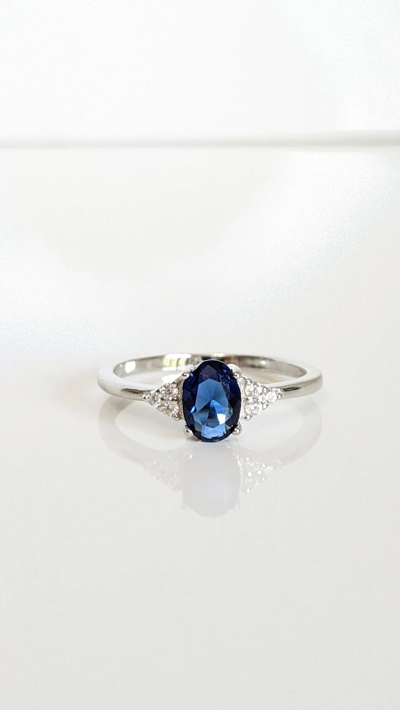 Sterling Silver Precious Oval Cut Sapphire Ring - view 3
