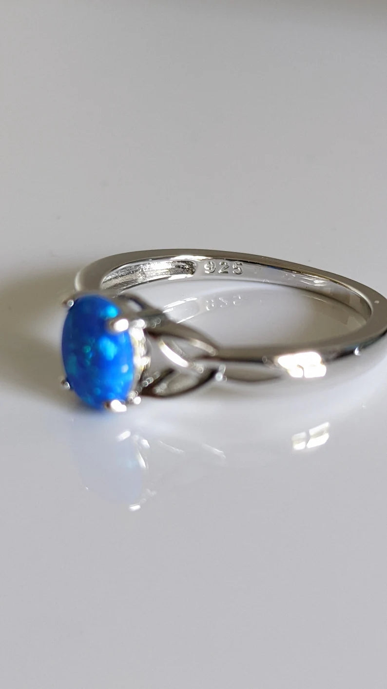 Sterling Silver Celtic Blue Opal Ring - view 4