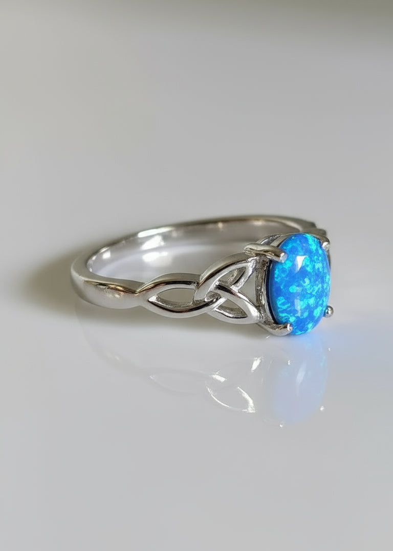 Sterling Silver Celtic Blue Opal Ring - view 2