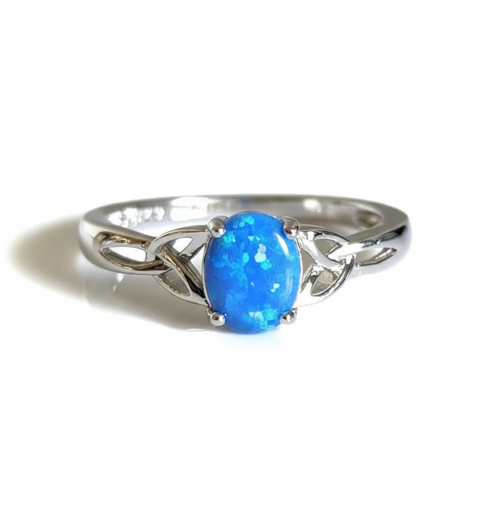 Sterling Silver Celtic Blue Opal Ring