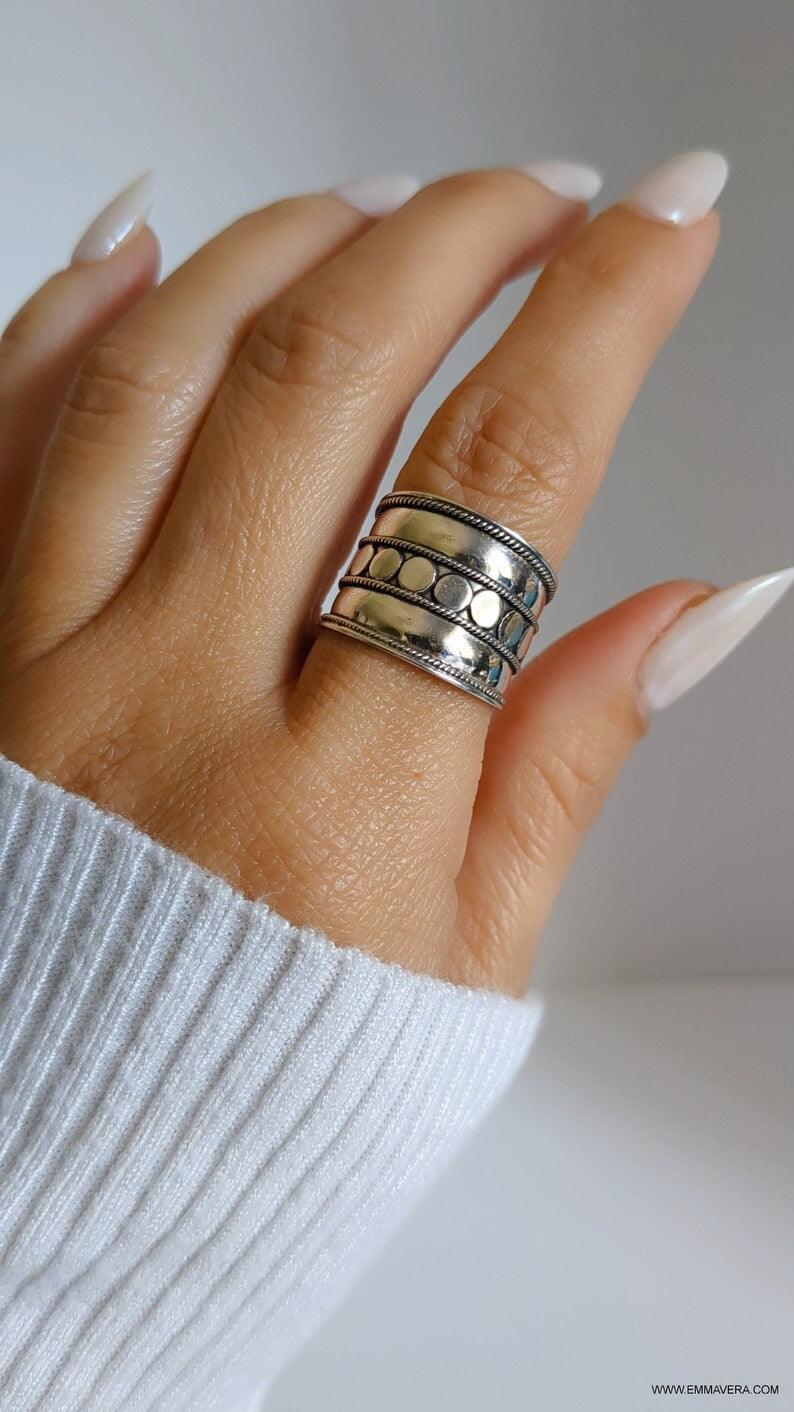 Sterling Silver Concave Bali Wide Ring - view 9