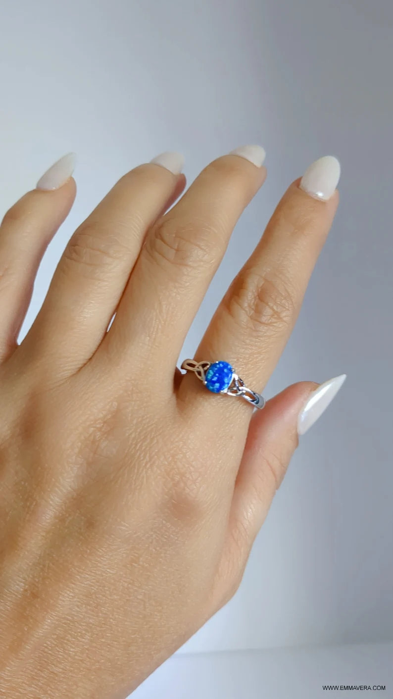 Sterling Silver Celtic Blue Opal Ring - view 5