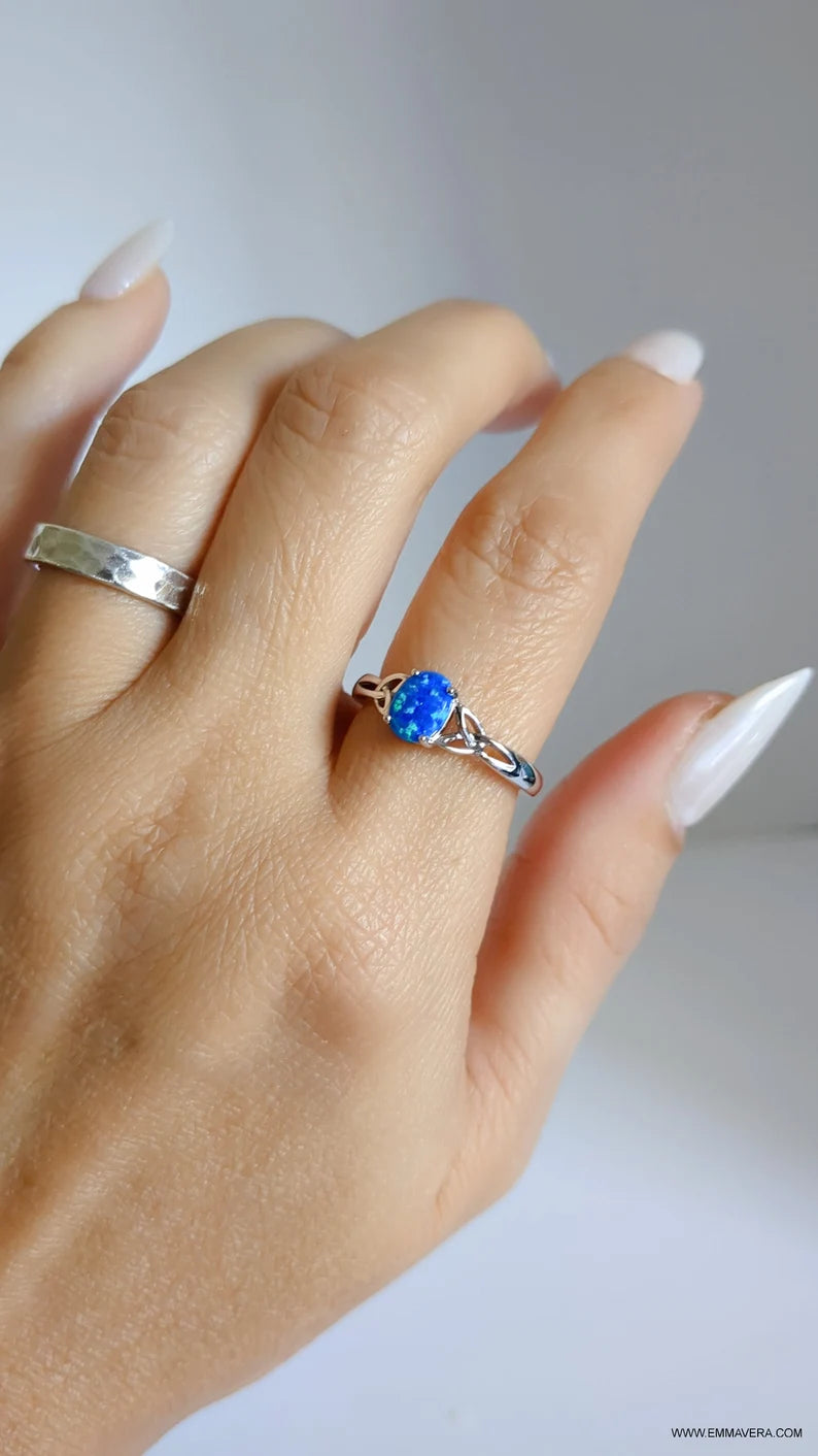 Sterling Silver Celtic Blue Opal Ring - view 7
