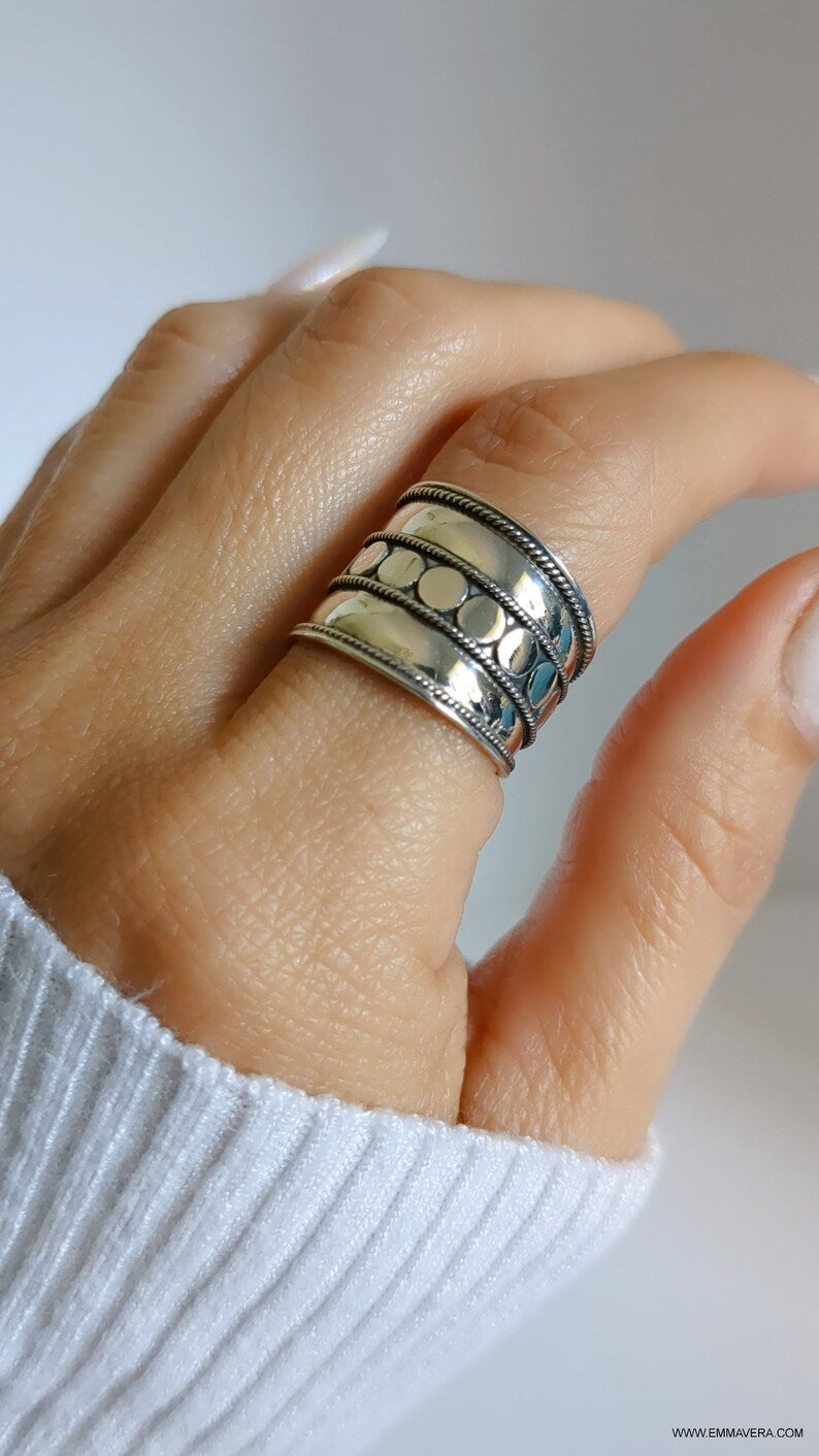 Sterling Silver Concave Bali Wide Ring - view 7