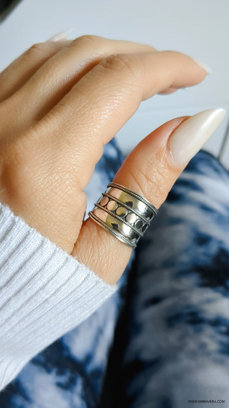 Sterling Silver Concave Bali Wide Ring - view 5