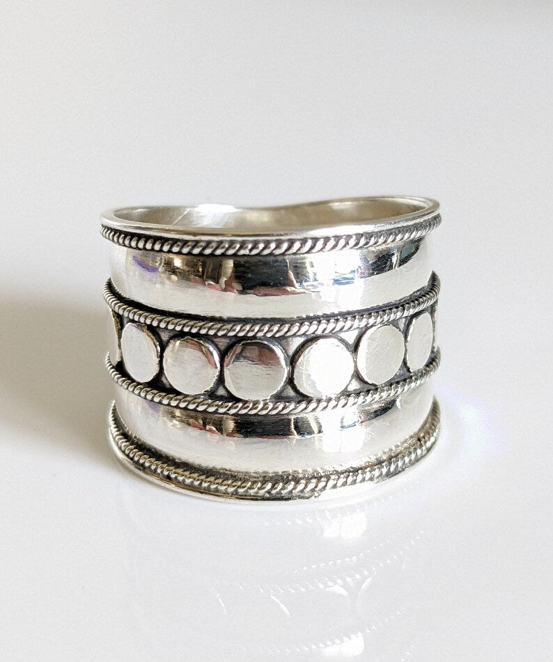 Sterling Silver Concave Bali Wide Ring