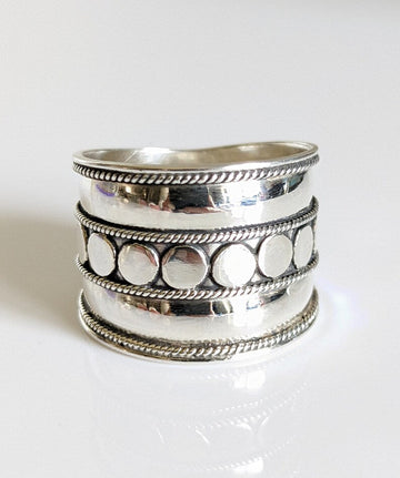 Sterling Silver Concave Bali Wide Ring