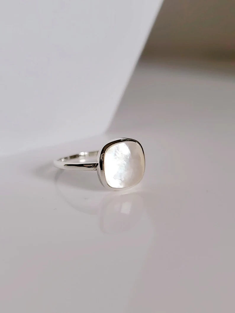 Sterling Silver Square Natural Mother of Pearl Ring - view 5