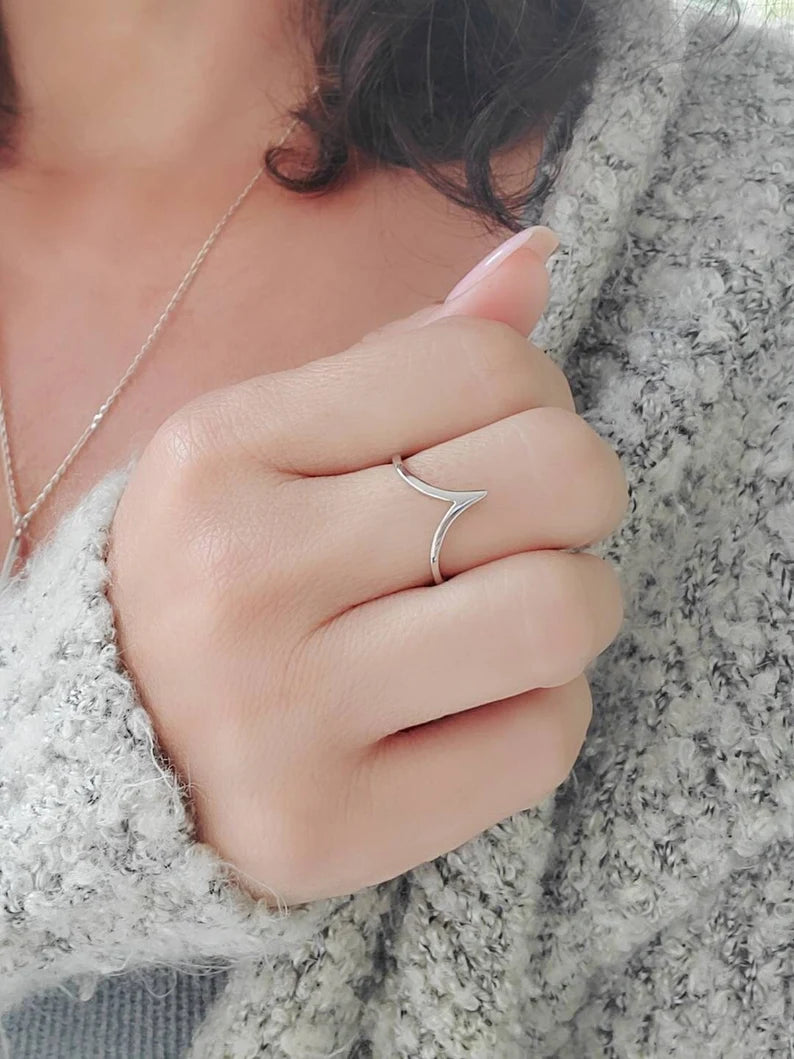 Sterling Silver Dainty Chevron Ring - view 2