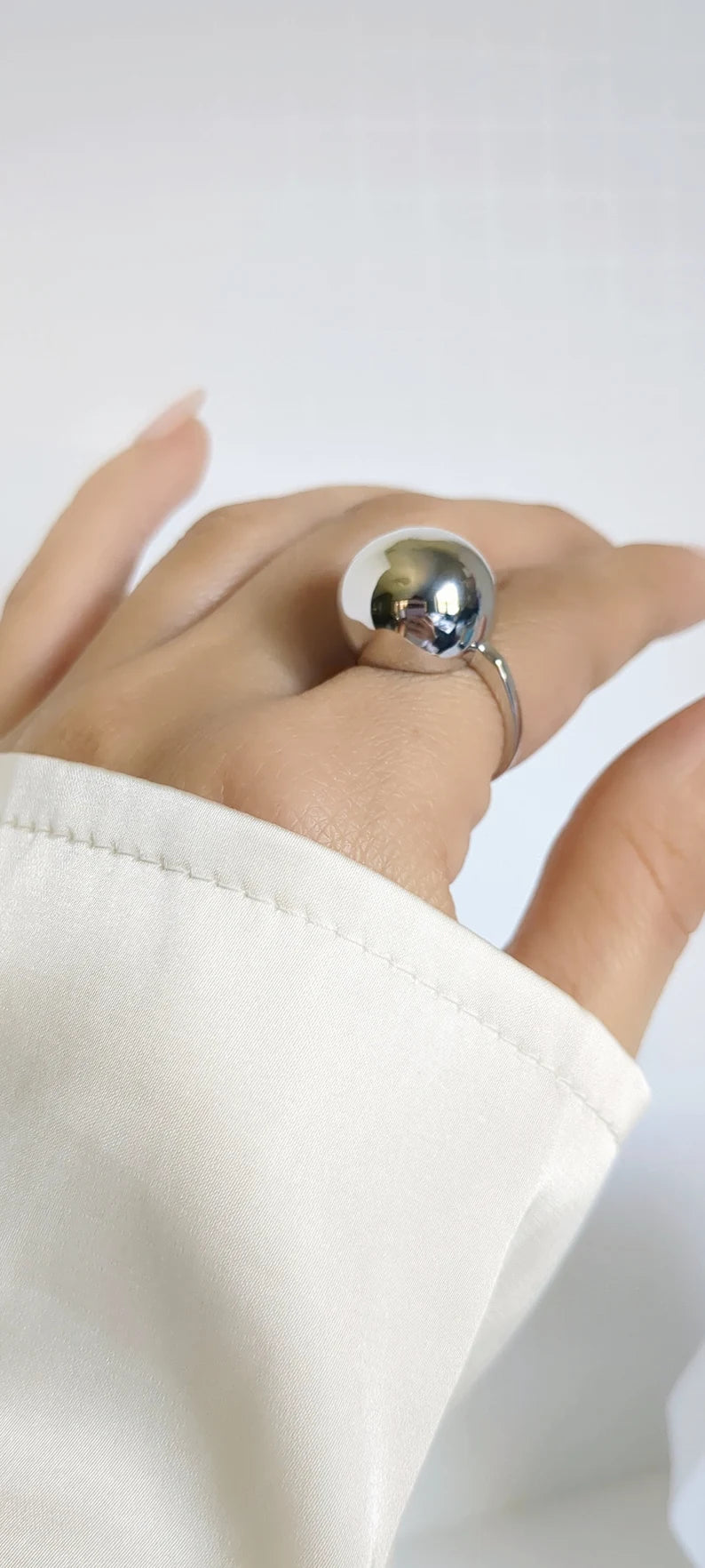 Sterling Silver 925 Large Globe Sphere Geometric Ring - view 9