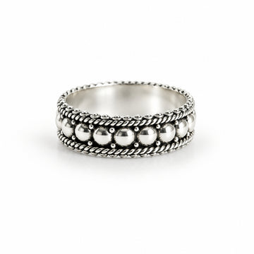 Sterling Silver Beaded Bali Ring