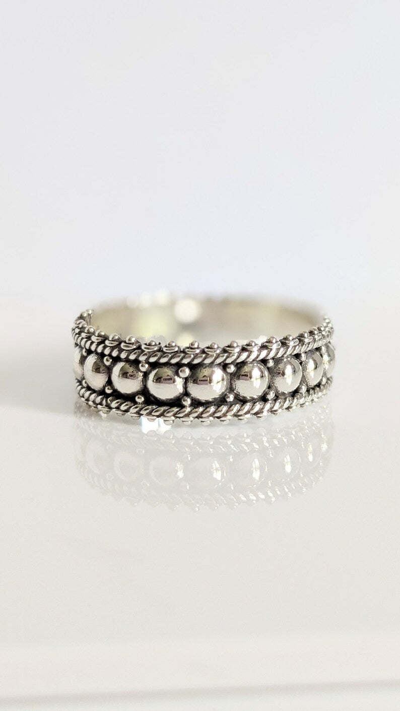 Sterling Silver Beaded Bali Ring - view 5