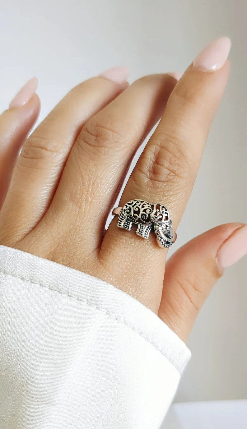 Sterling Silver 925 Boho Gypsy Elephant Ring - view 2