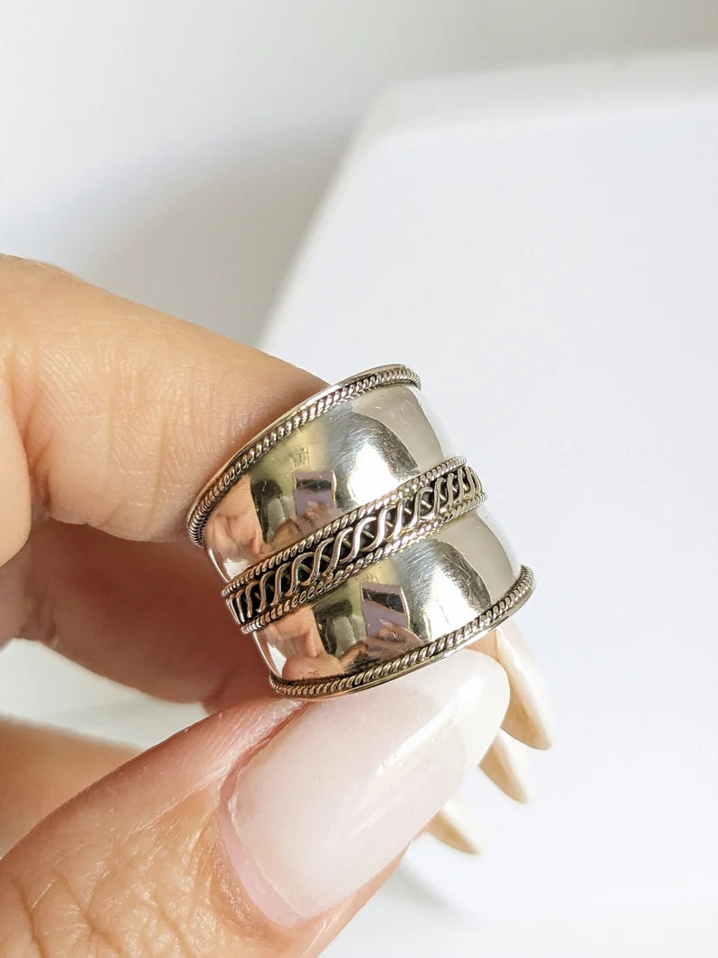 Sterling Silver Concave Bali Ring - view 8