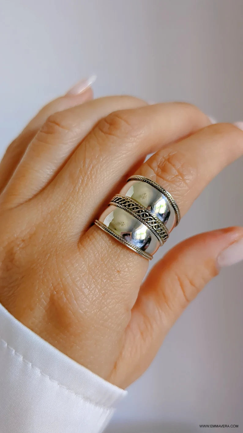 Sterling Silver Concave Bali Ring - view 4