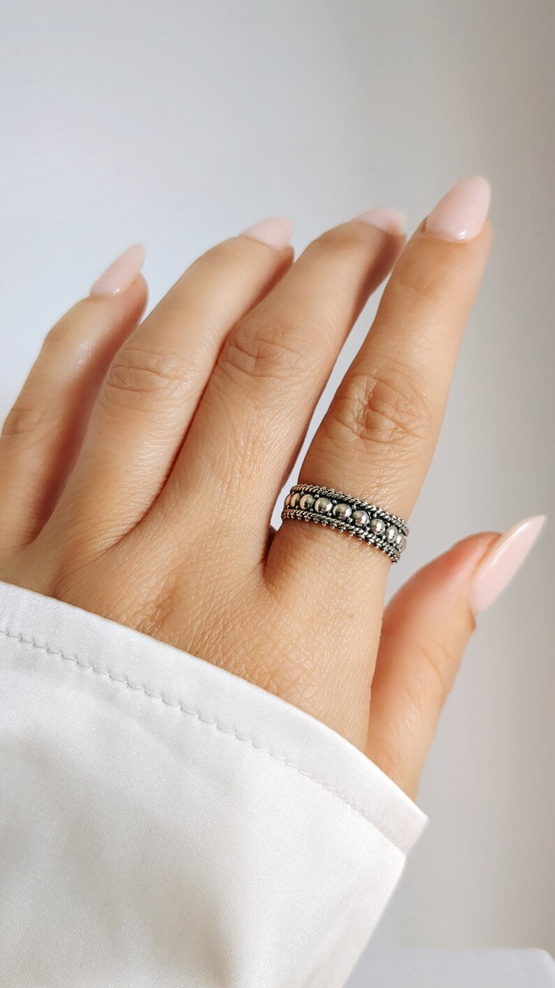 Sterling Silver Beaded Bali Ring - view 10