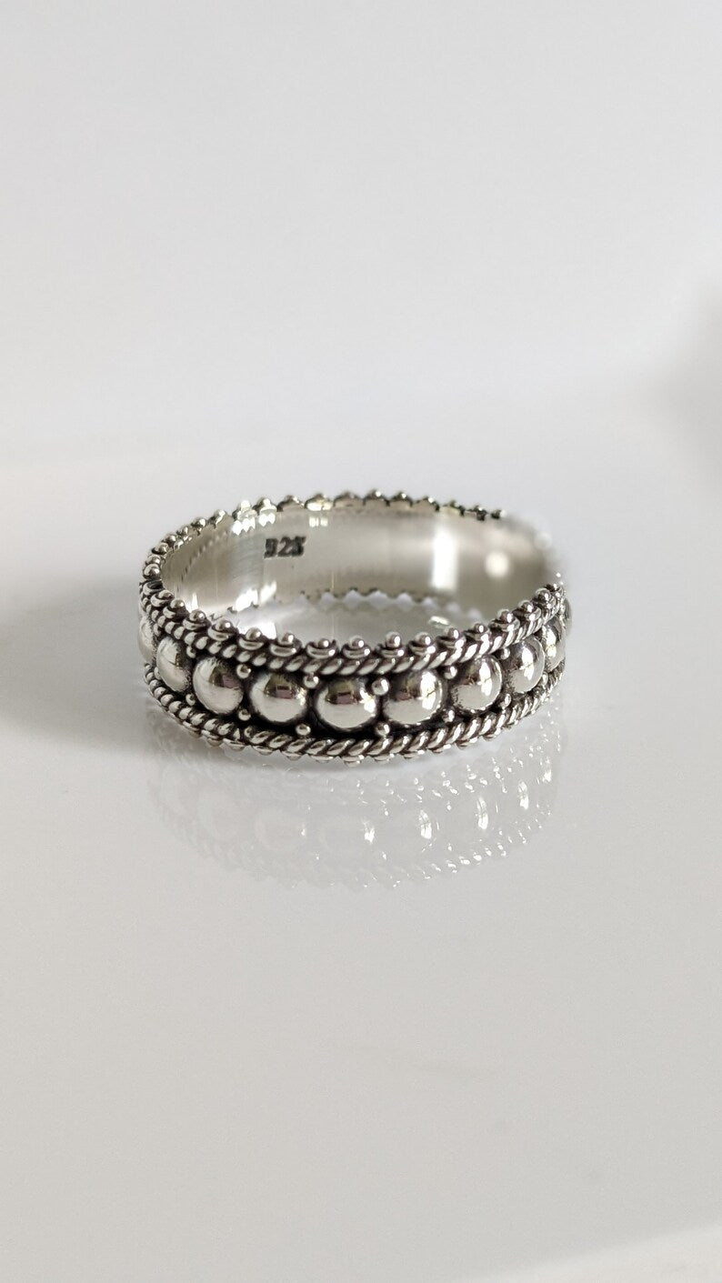Sterling Silver Beaded Bali Ring - view 8