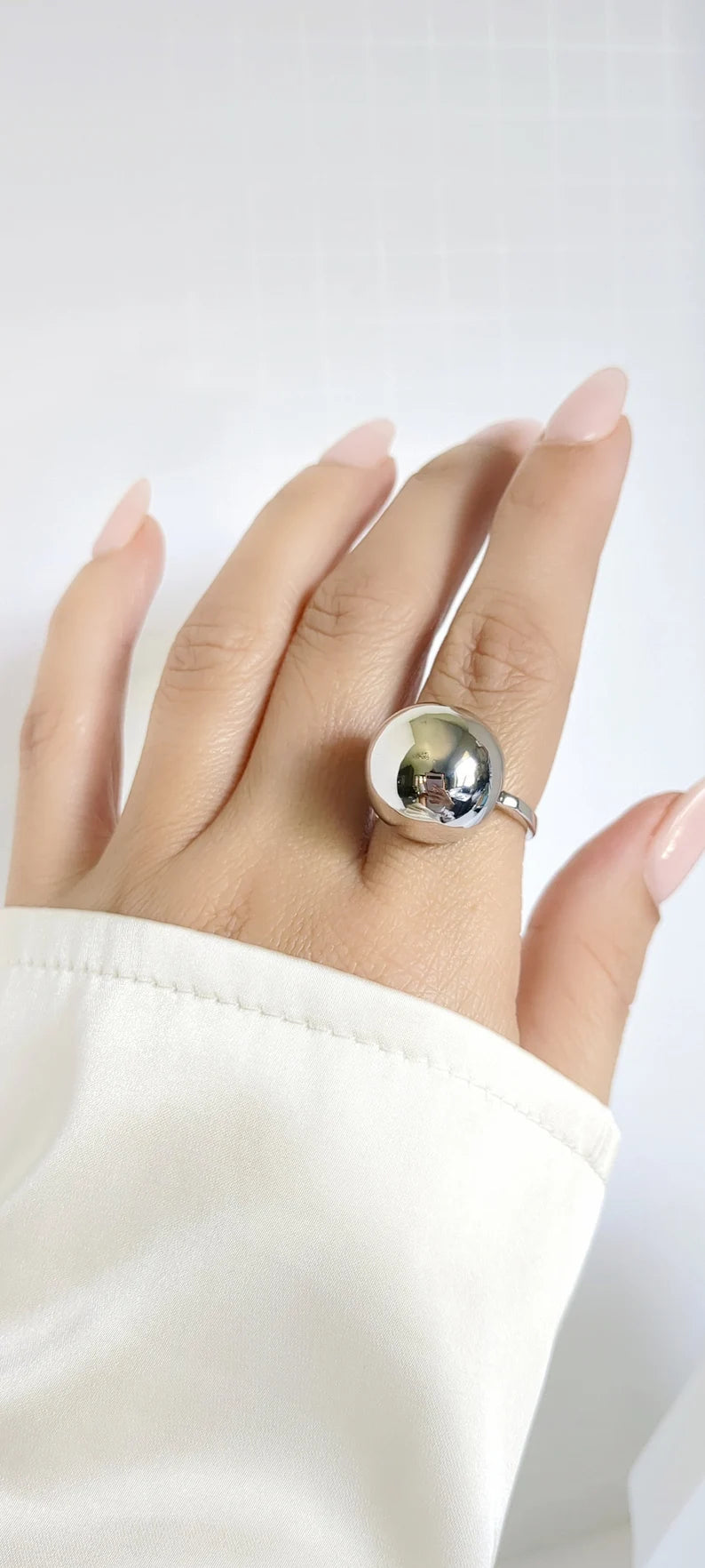 Sterling Silver 925 Large Globe Sphere Geometric Ring - view 4