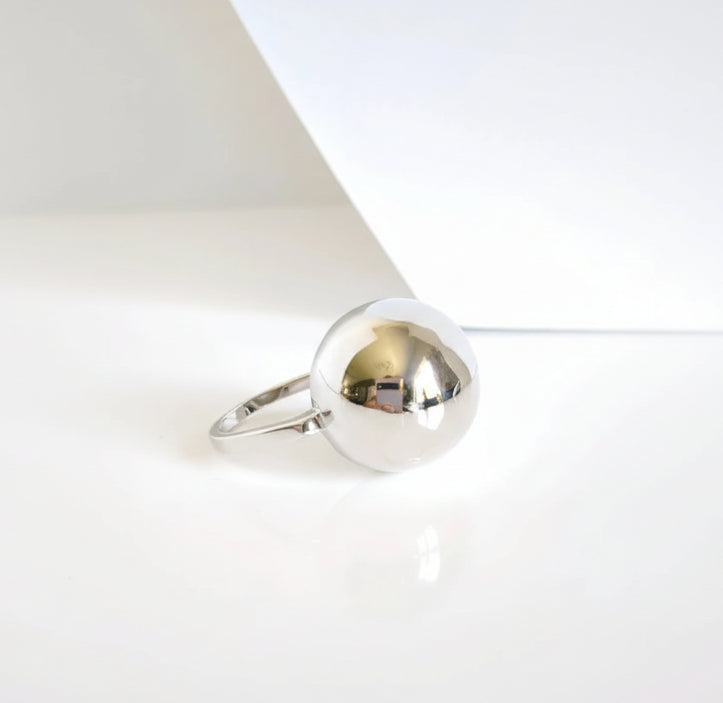 Sterling Silver 925 Large Globe Sphere Geometric Ring