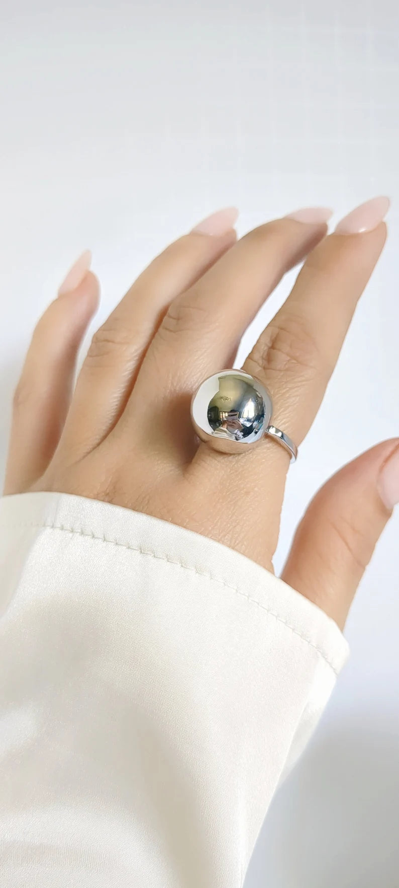 Sterling Silver 925 Large Globe Sphere Geometric Ring - view 8