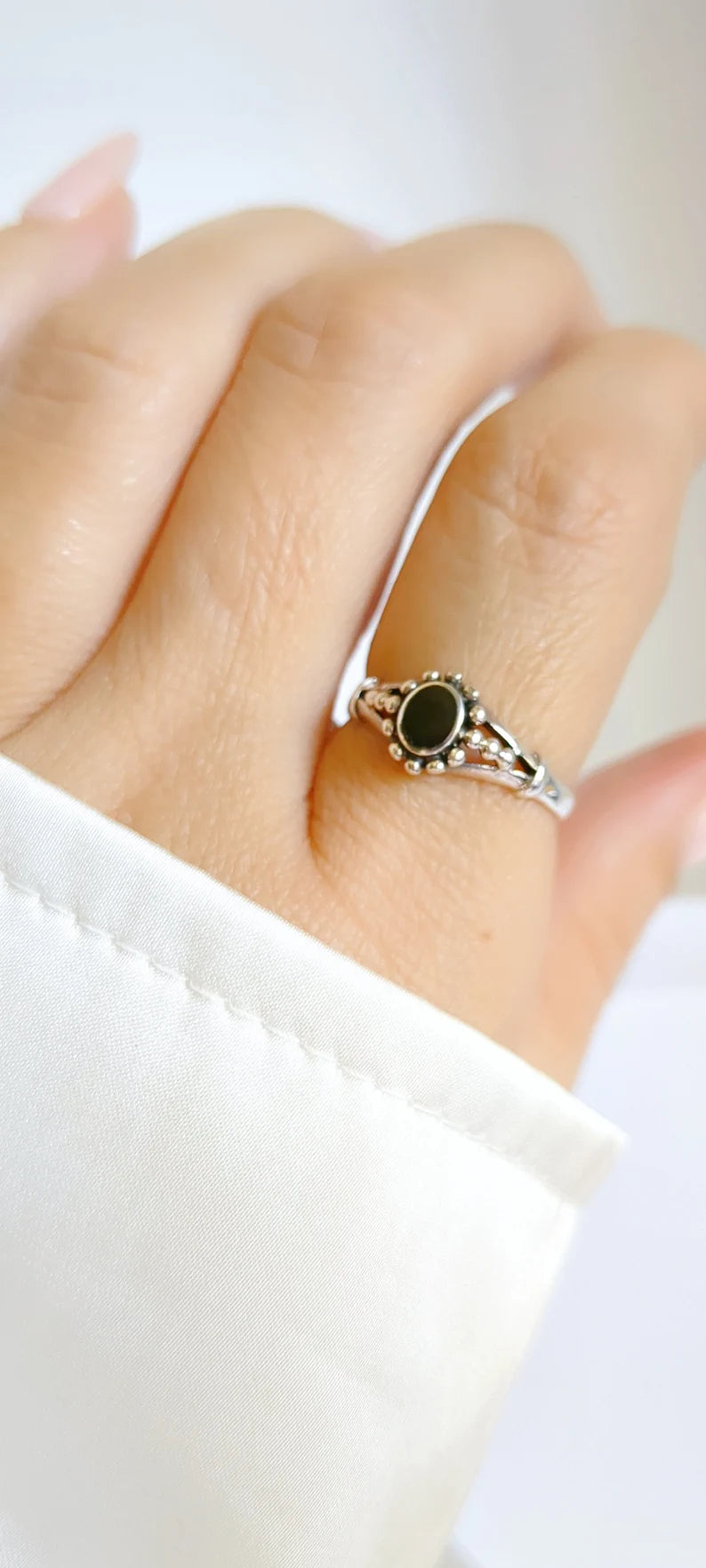 Sterling Silver Onyx Bali Ring - view 4