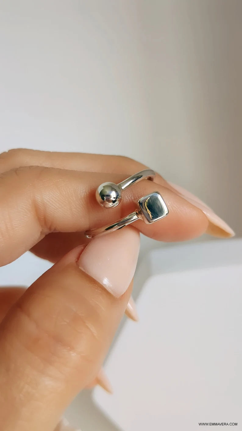 Sterling Silver Square Sphere Geometric Ring - view 6