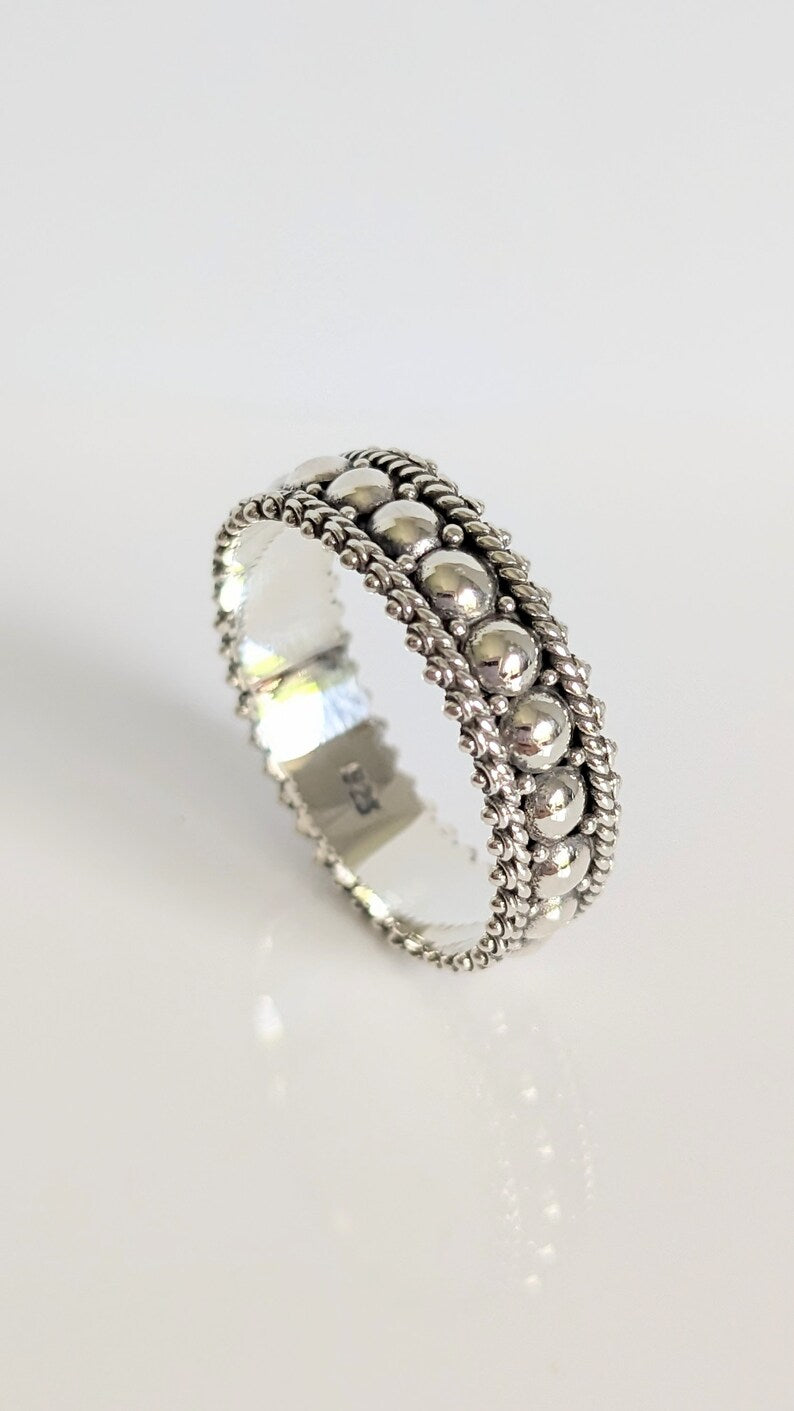 Sterling Silver Beaded Bali Ring - view 3