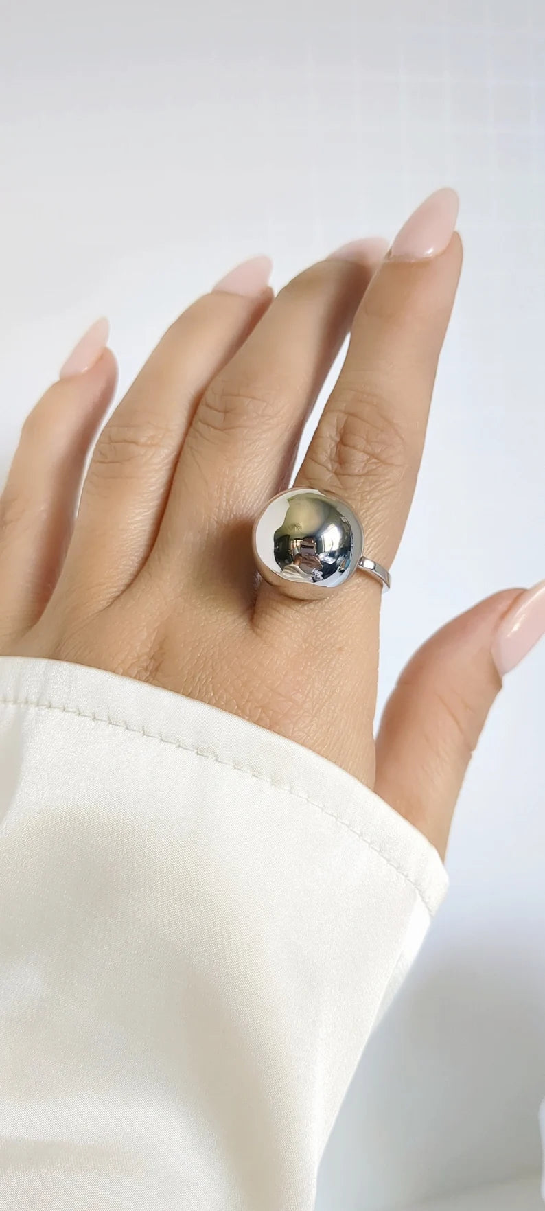 Sterling Silver 925 Large Globe Sphere Geometric Ring - view 2