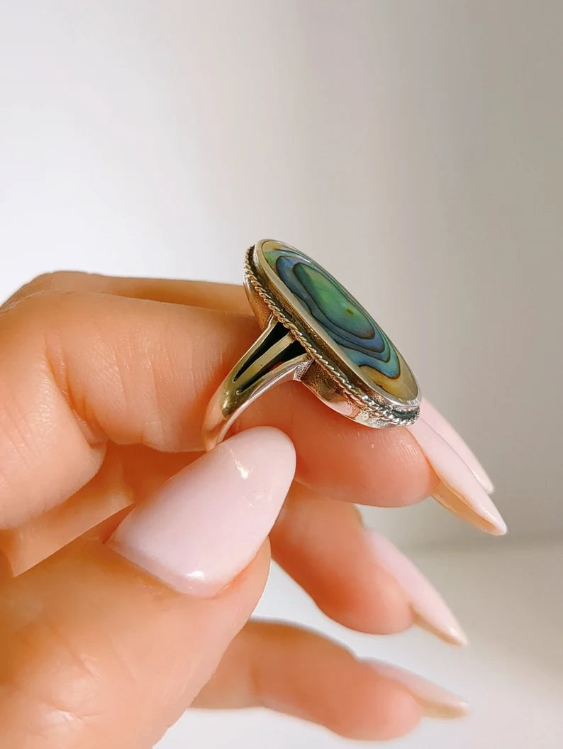 Sterling Silver Genuine Abalone Bold Statement Ring - view 8