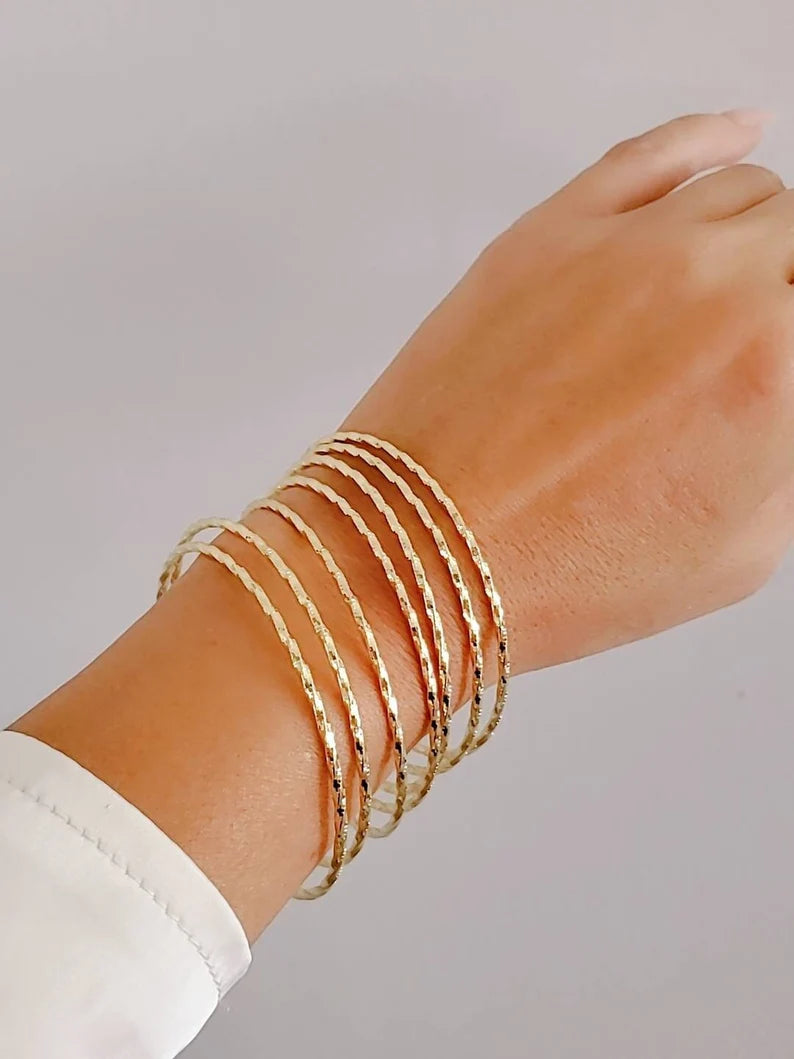 Gold Filled Bangles – Sparkling Thin Stacking Bangles for Women set of 7 - view 5