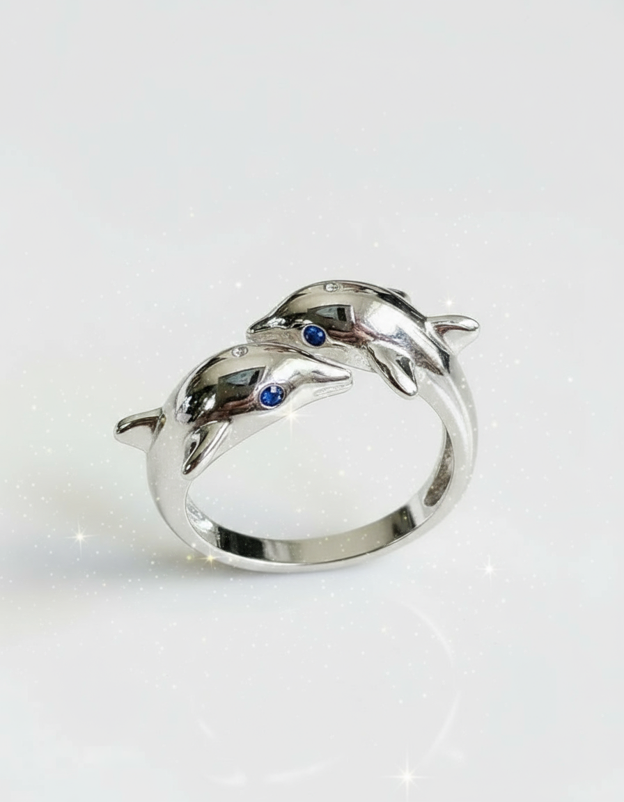 Sterling Silver Dolphin Blue Sapphire Ring - view 8