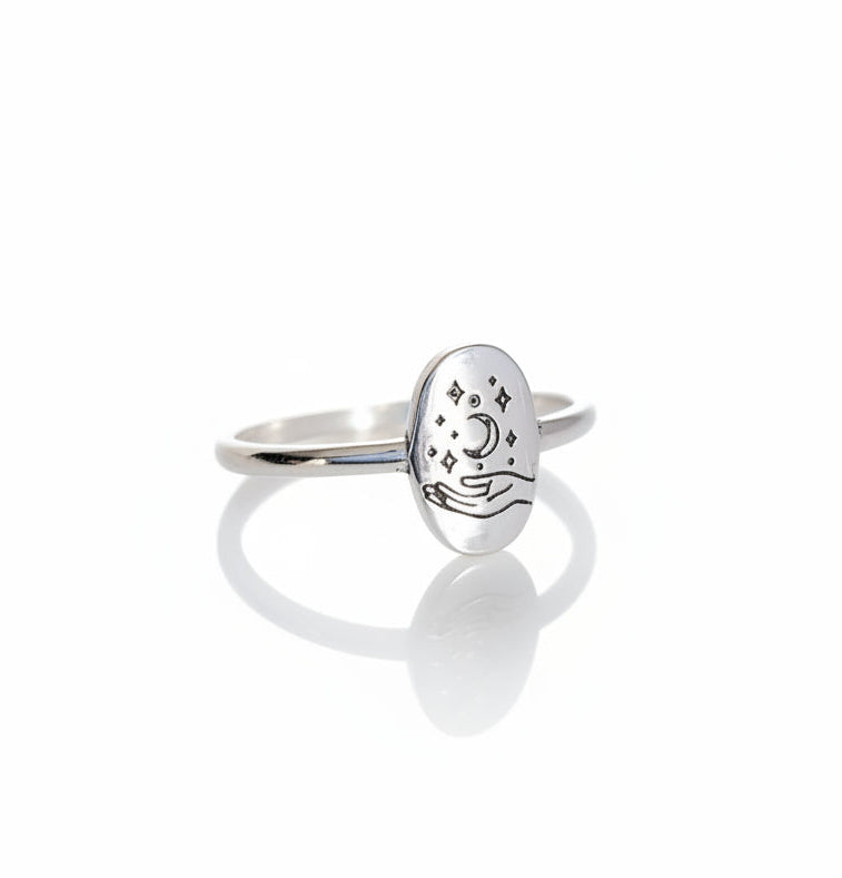 Sterling Silver Stars Moon Mystical Ring