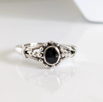 Sterling Silver Onyx Bali Ring