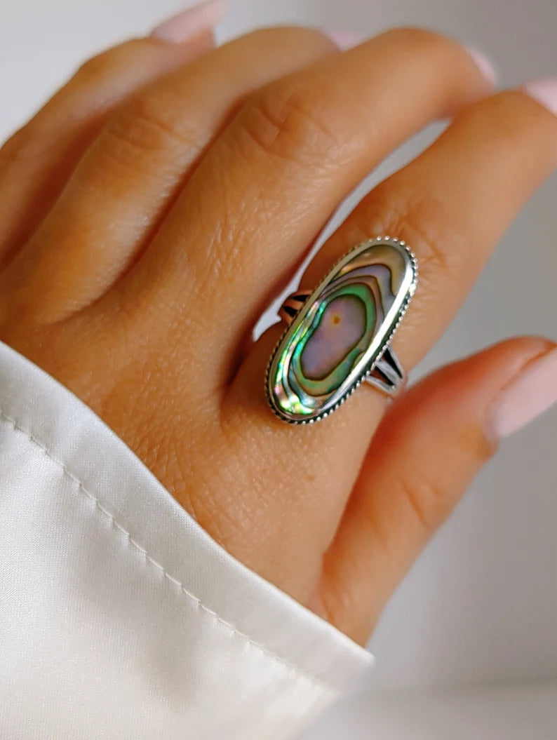 Sterling Silver Genuine Abalone Bold Statement Ring - view 4