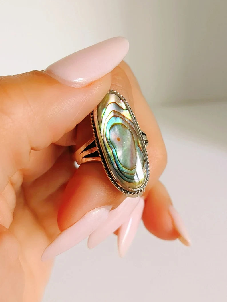 Sterling Silver Genuine Abalone Bold Statement Ring - view 9