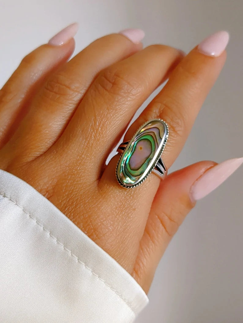Sterling Silver Genuine Abalone Bold Statement Ring - view 6