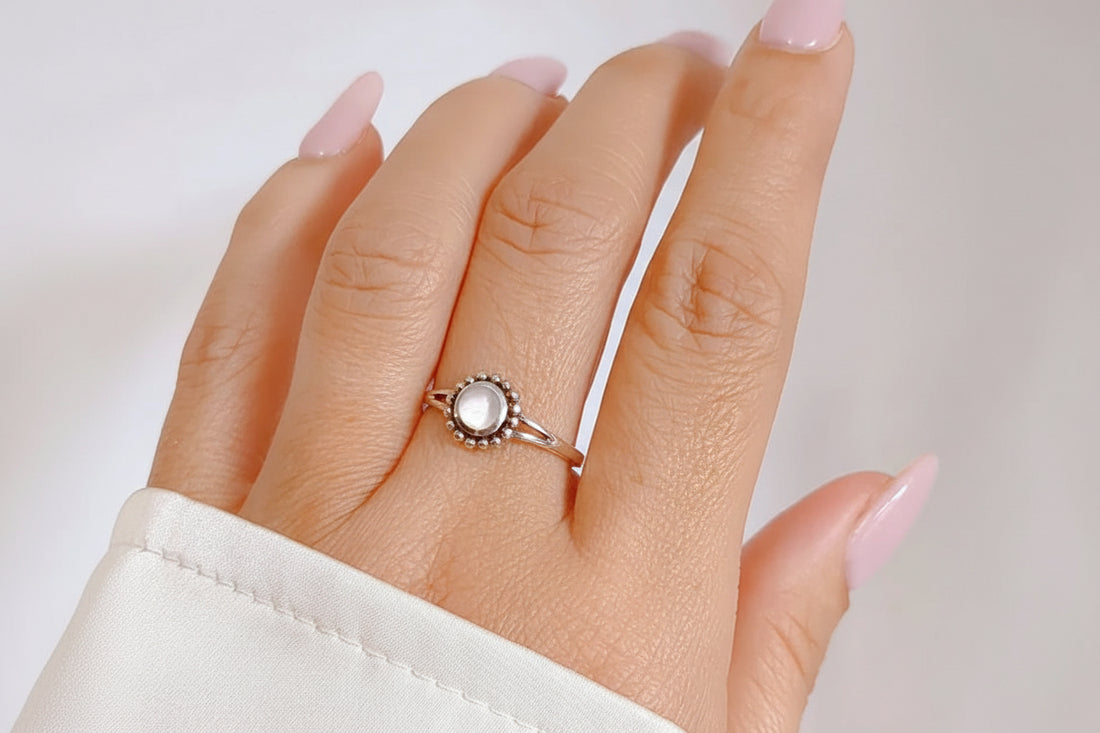Sterling Silver Beaded Mother of Pearl Ring