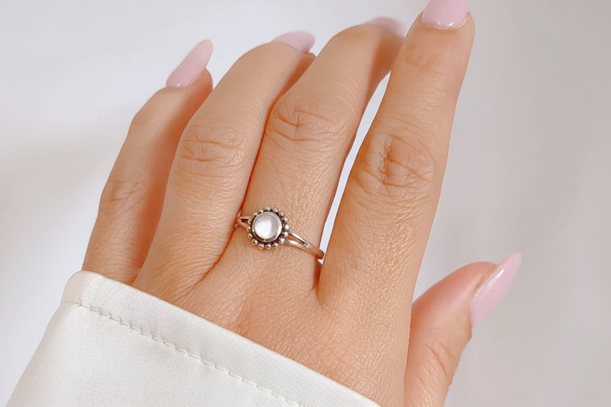 Sterling Silver Beaded Mother of Pearl Ring - view 2