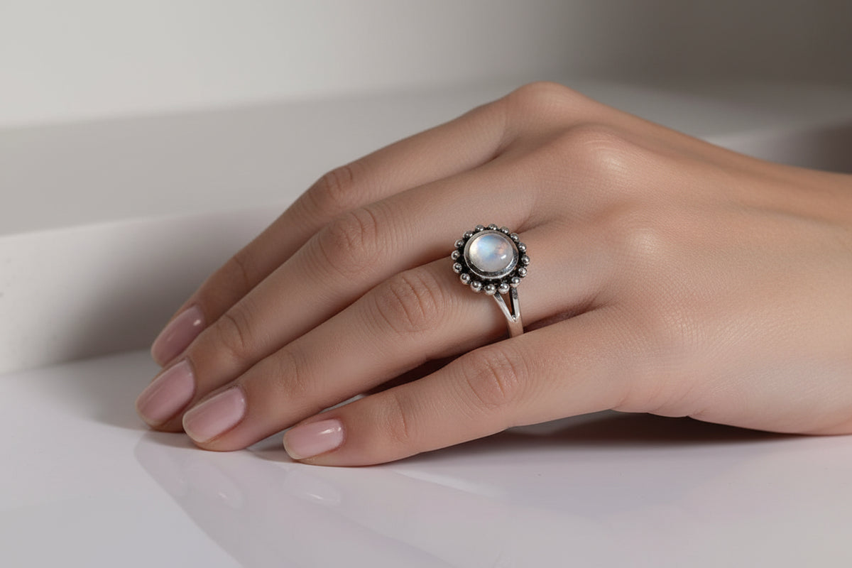 Sterling Silver Beaded Mother of Pearl Ring - view 9