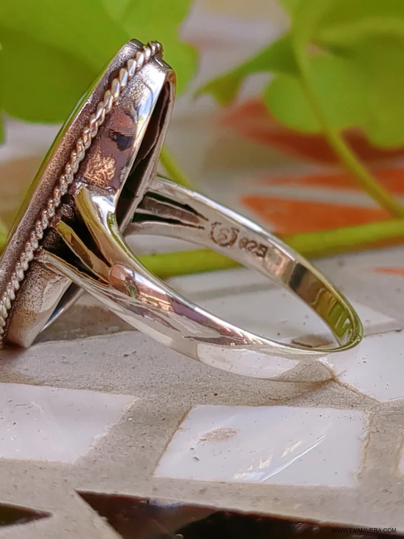 Sterling Silver Genuine Abalone Bold Statement Ring - view 3