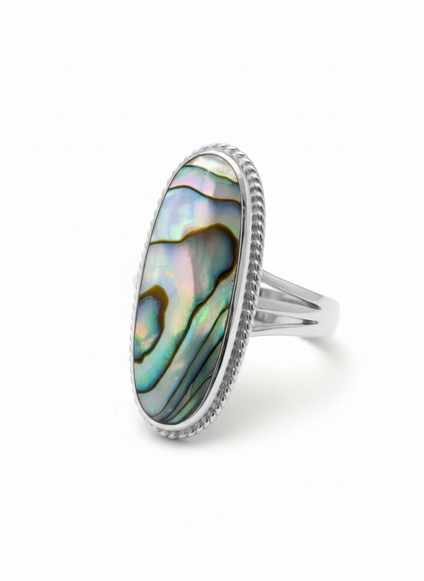 Sterling Silver Genuine Abalone Bold Statement Ring