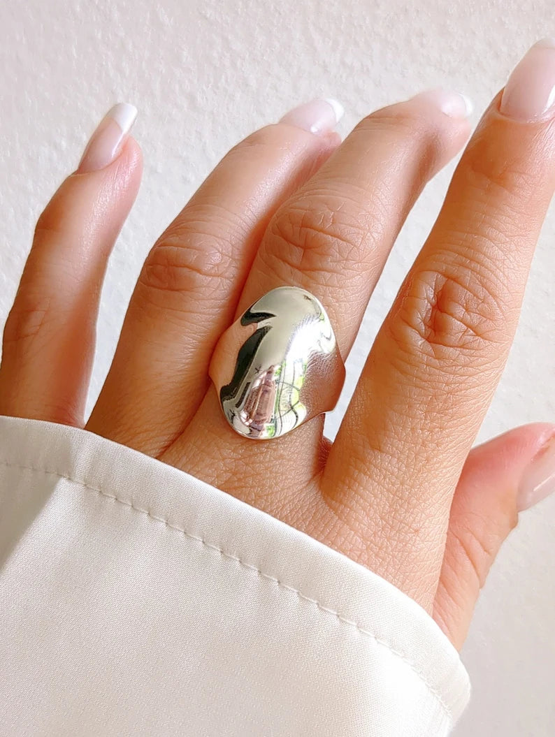 925 Art Deco Sterling Silver Dome Ring - view 2