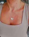 Mother of Pearl Butterfly Sterling Silver Necklace Pendant with Chain - view 3