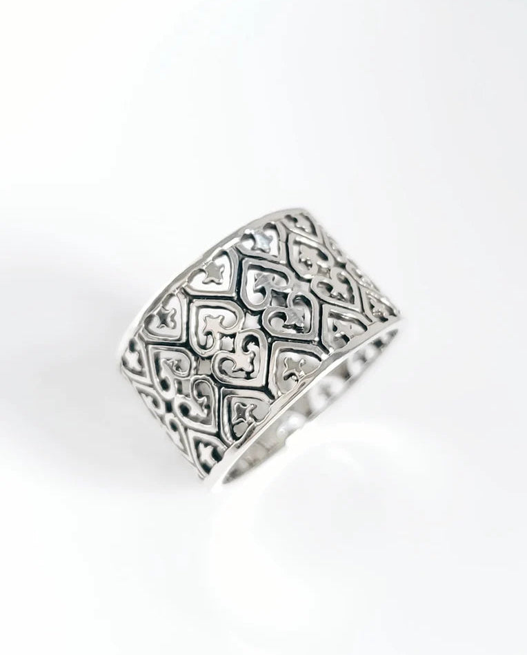 Sterling Silver 925 Statement Bold Wide Heart Ring