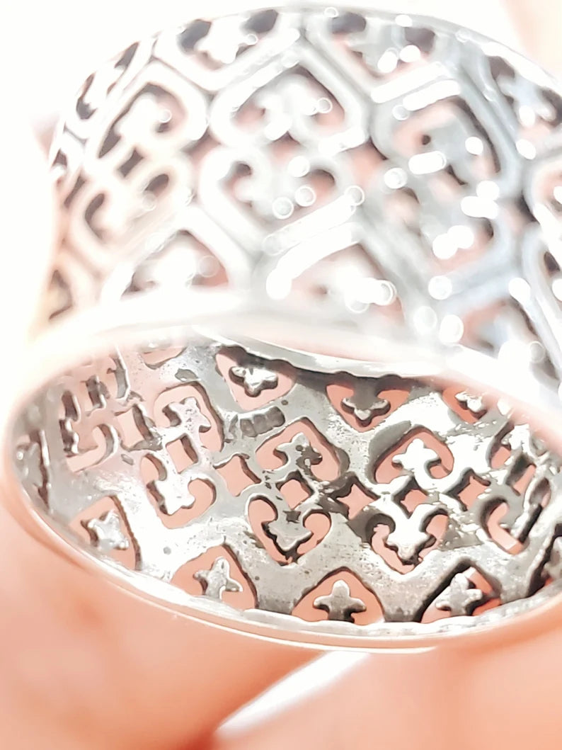 Sterling Silver 925 Statement Bold Wide Heart Ring - view 3