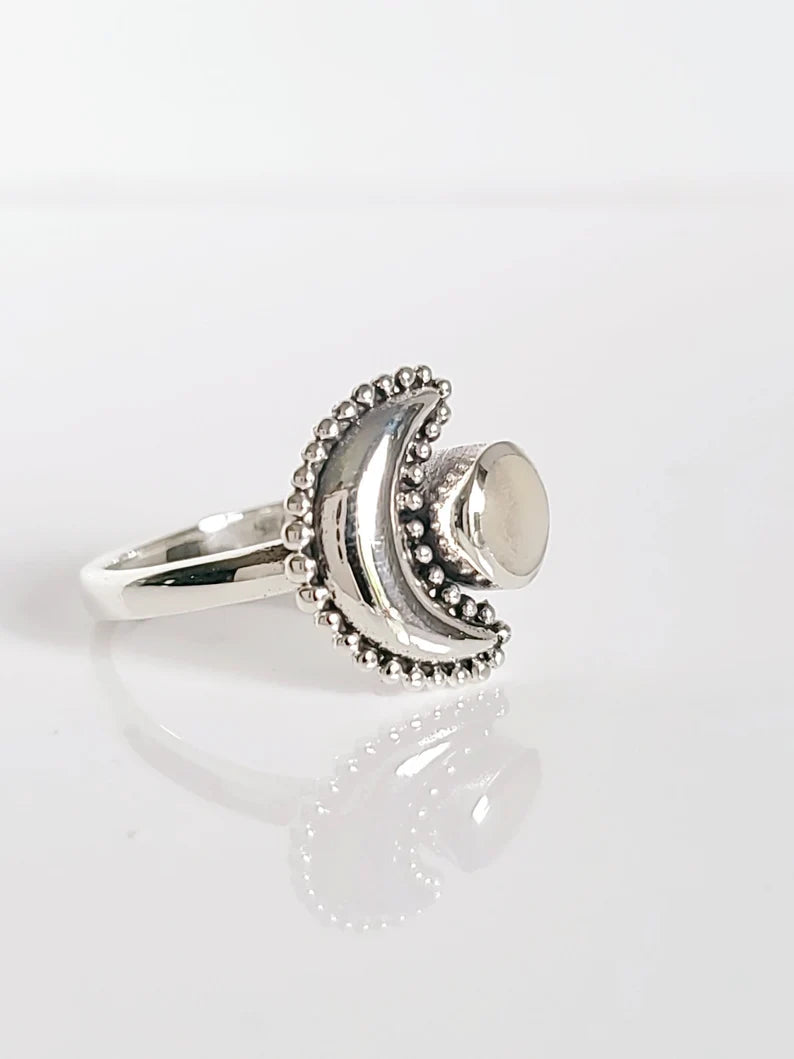 Sterling Silver Crescent Moonstone Moon Ring - view 3