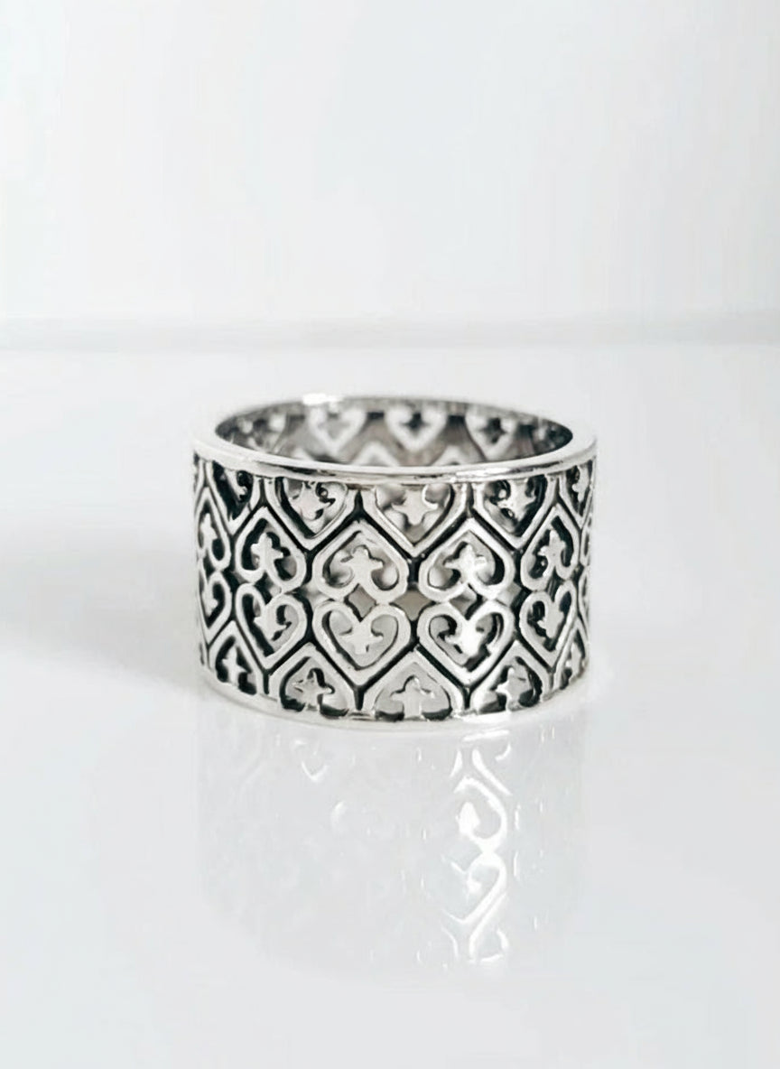 Sterling Silver 925 Statement Bold Wide Heart Ring